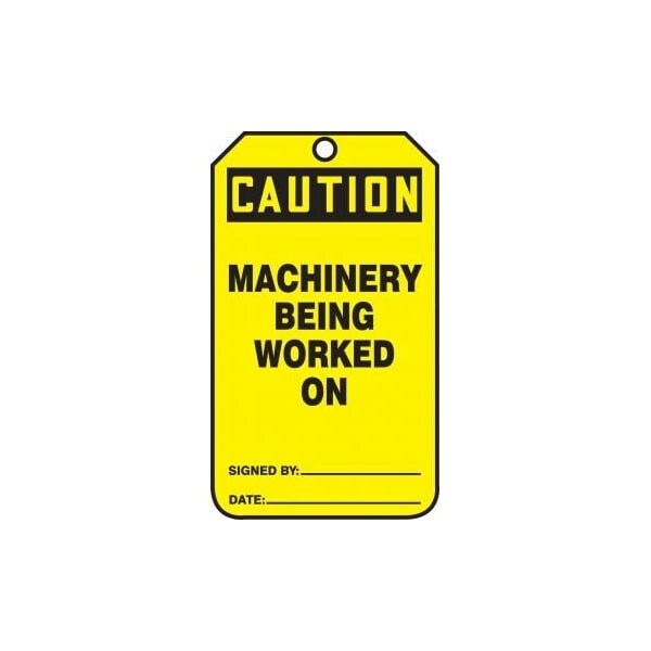 Accuform Safety Tags, CAUTION MACHINERY BEING WORKED ON, 5.75in x 3.25in, PF-Cardstock, 25PK MDT646CTP - main
